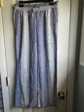 Old Navy Striped Drawstring Wide-Leg Pants - Blue & White